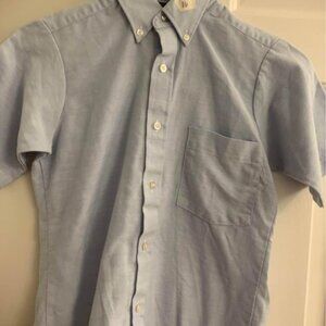 Boys Size 16 Blue Button Down Short Sleeve Dress Shirt